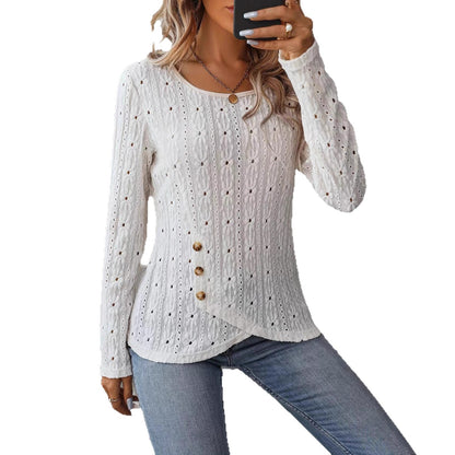 Chemise à manches longues pour femmes avec un motif au crochet raffiné et des détails de bouton Chic und Stil