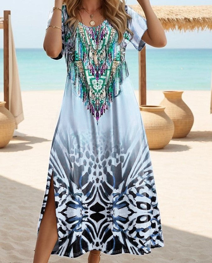 Robe maxi femme avec ornements en sequins accrocheurs et motif floral Chic und Stil