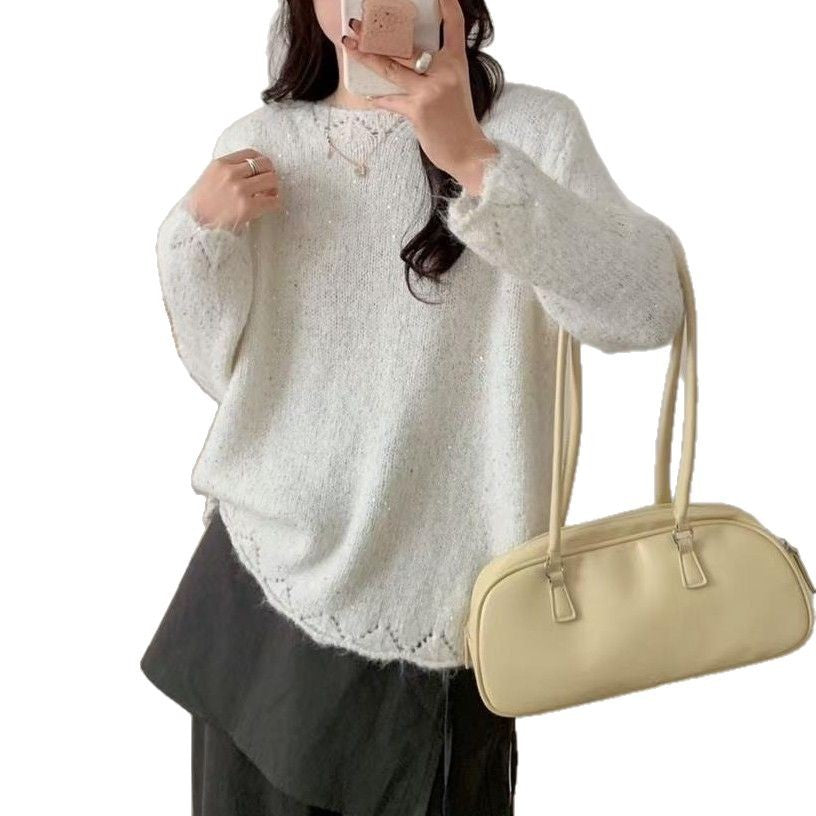 Dames Pull en maille duveteux avec accents brillants et coupe décontractée Chic und Stil