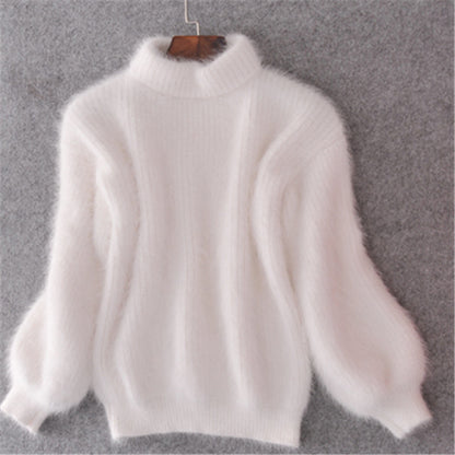 Pull en mohair pour femmes avec col roulé, manches bouffantes et design texturé Chic und Stil