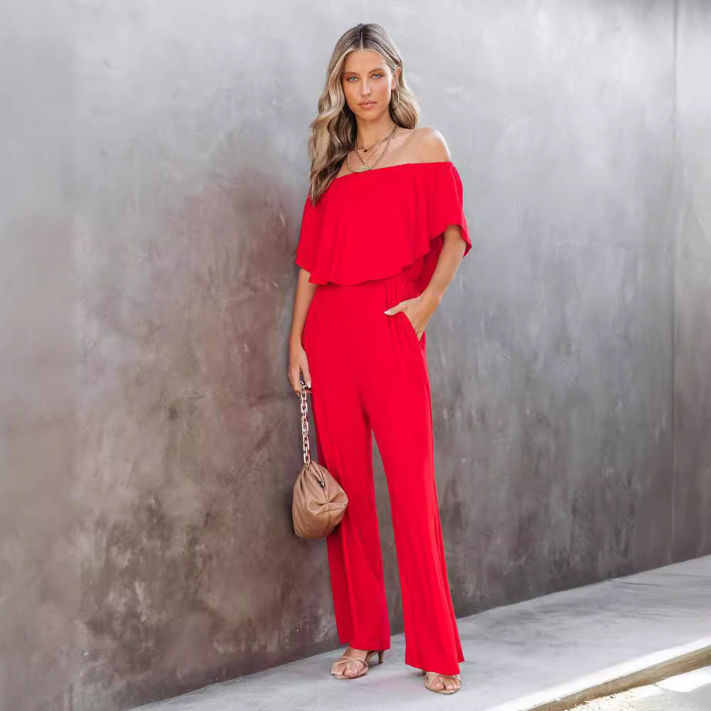 Combinaison off-shoulder pour femmes avec jambes larges et taille élastique Chic und Stil
