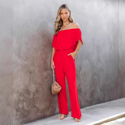 Combinaison off-shoulder pour femmes avec jambes larges et taille élastique Chic und Stil