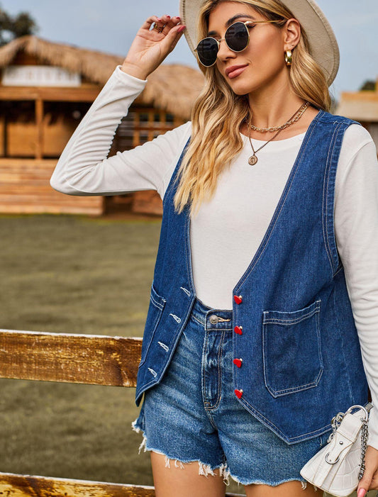 Gilet en denim décontracté pour femmes avec poches pratiques et détails de boutons contrastés Chic und Stil