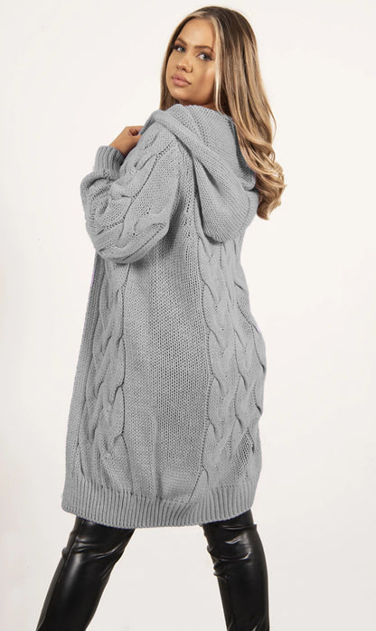 Dames Grossstrick Cardigan avec capuche et poches pratiques Chic und Stil