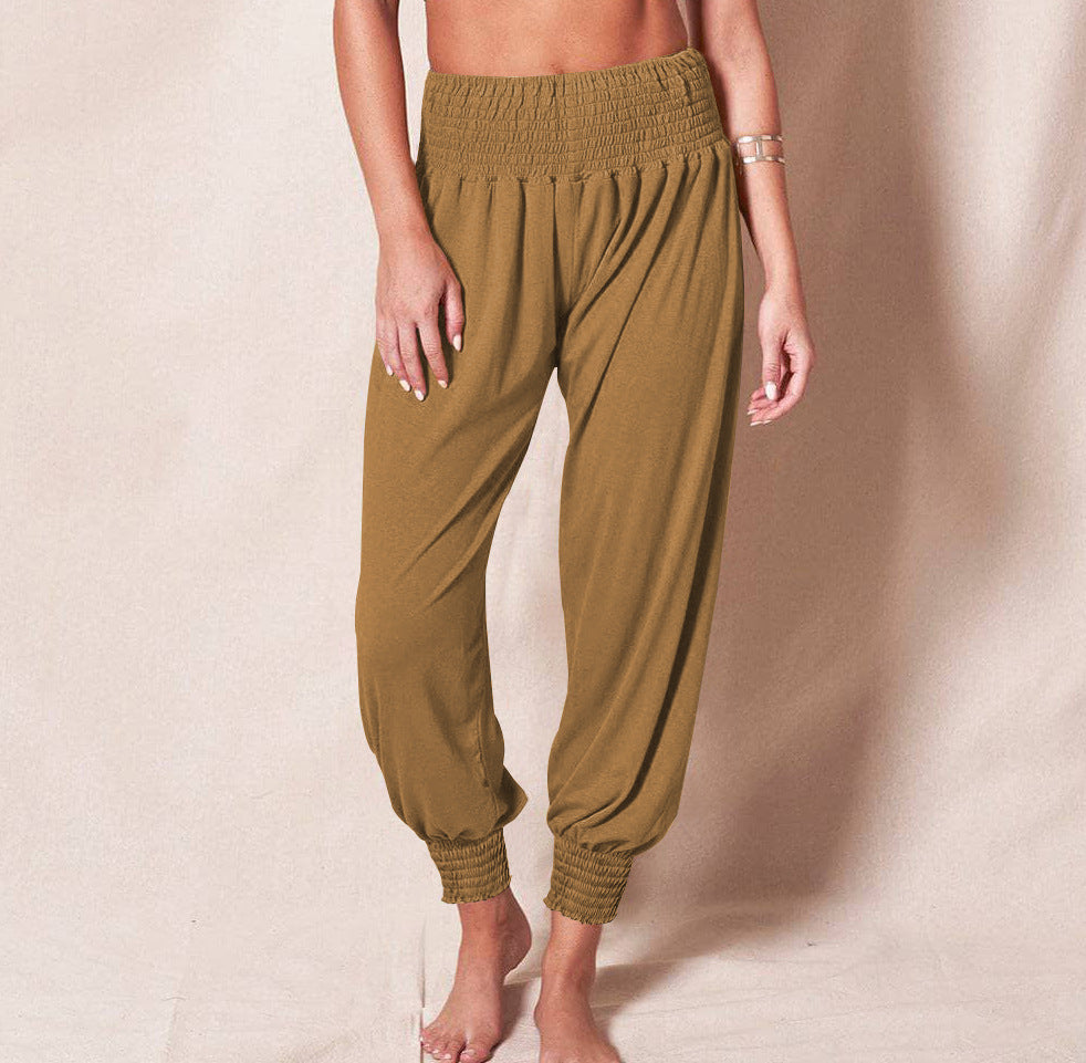 Casual harem pants for women with elastic waistband and side pockets.