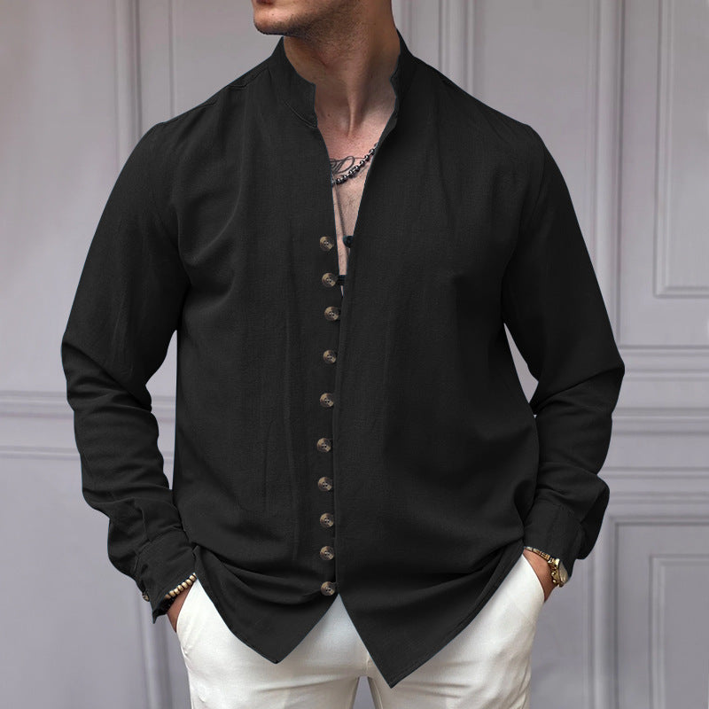 Chemise à manches longues pour hommes avec patte de boutonnage et col montant à la mode Chic und Stil