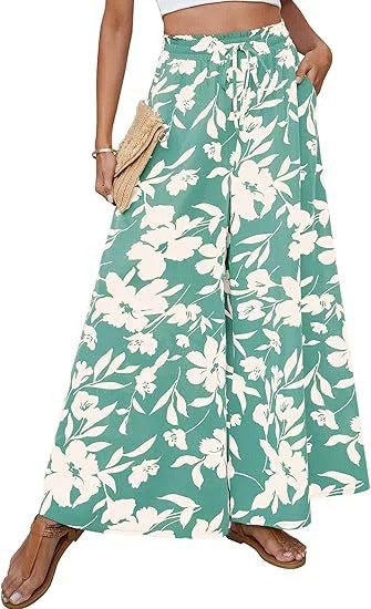 Chic and Style Women's Wide Leg Beach Pants with Floral Pattern