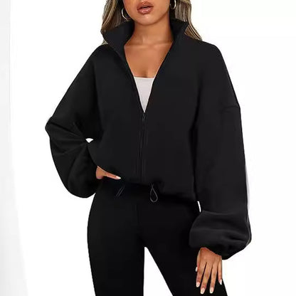Pull-over en molleton décontracté pour femmes avec col haut et cordon de serrage Chic und Stil