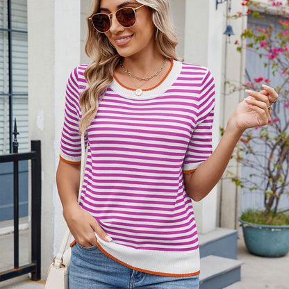 Pull femme à rayures avec encolure contrastée et coupe décontractée Chic und Stil