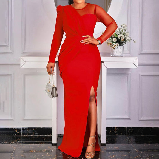 Dames Élégante Robe Maxi avec Décolleté Croisé et Fente Chic und Stil