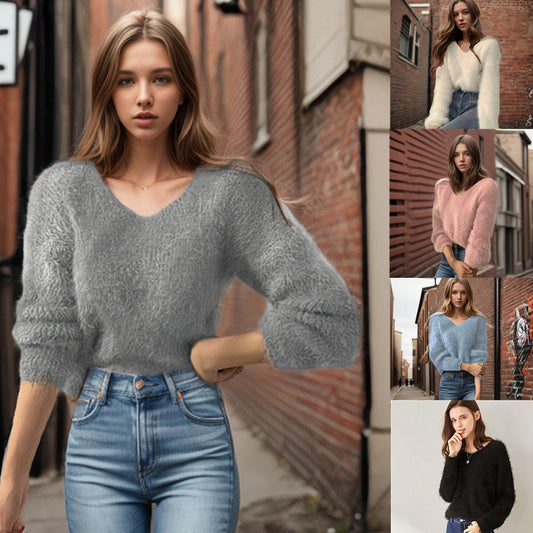 Dames en viscose pull avec des manches volumineuses et décolleté en V Chic und Stil