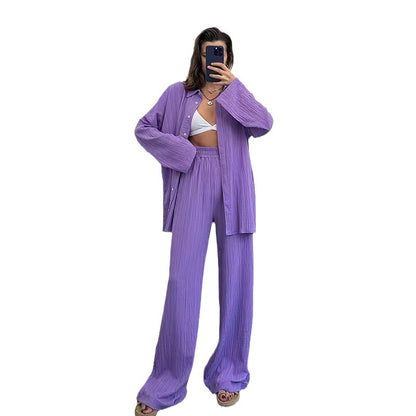 Plus size casual shirt set for women and chic wide leg pants