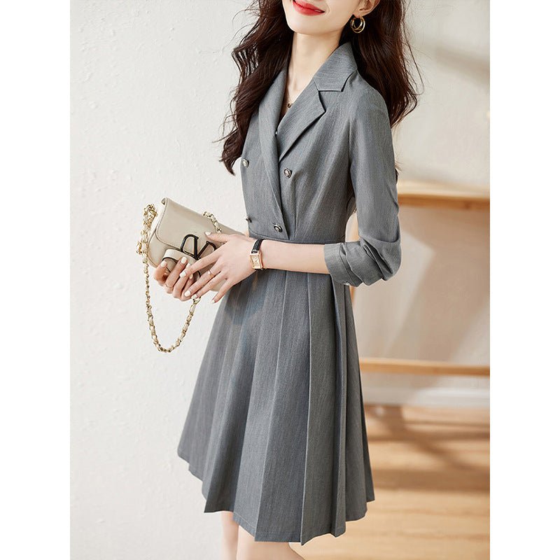 Robe A-Line à double boutonnage pour femmes avec jupe plissée Chic und Stil