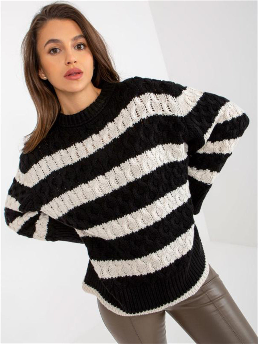 Pull en gros tricot pour femmes avec un motif rayé tendance et des manches volumineuses Chic und Stil
