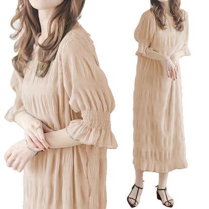 Robe maxi décontractée pour femmes avec des manches bouffantes élastiques et un design texturé raffiné Chic und Stil