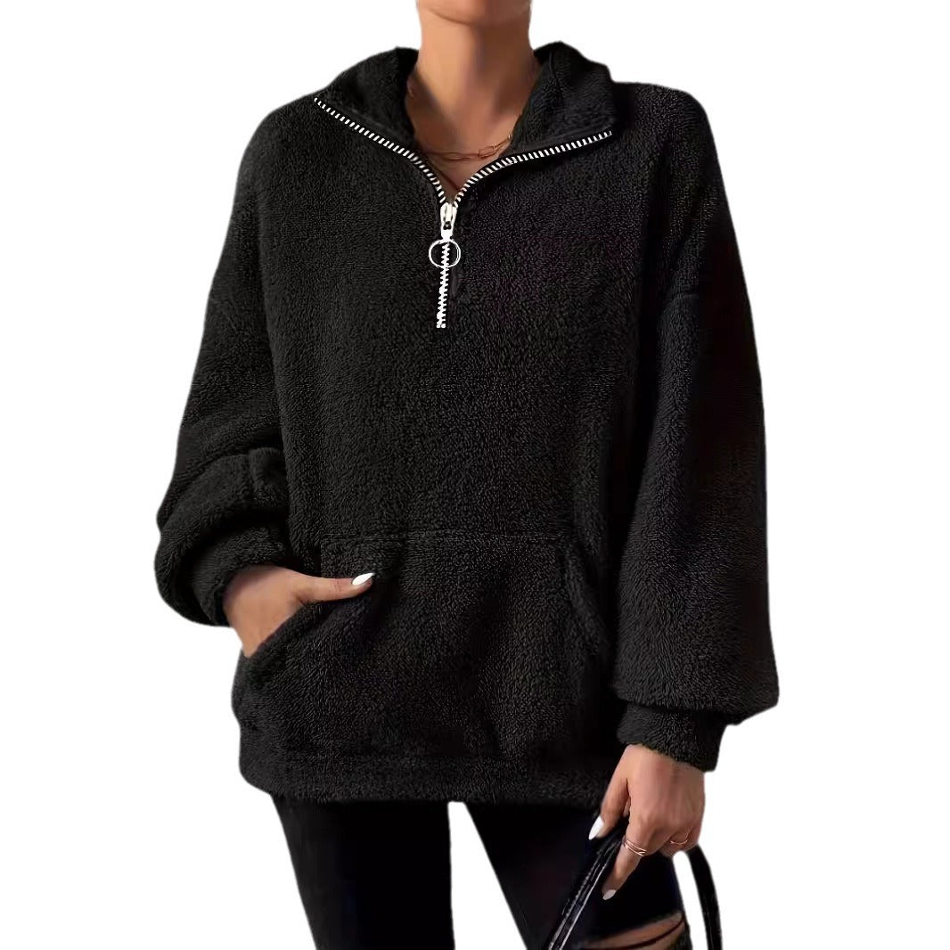 Pull en polaire douillet pour femmes avec demi-fermeture éclair et poches latérales Chic und Stil
