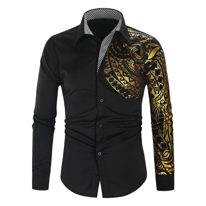 Chemise à manches longues pour hommes avec design imprimé exotique et col contrasté Chic und Stil