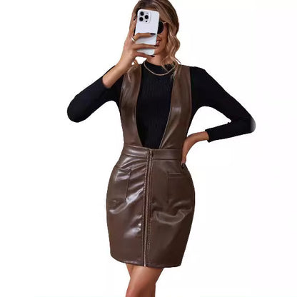 Robe en cuir synthétique cintrée pour femmes avec poches pratiques et fermeture éclair Chic und Stil