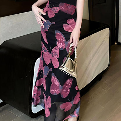 Jupe maxi à imprimé papillon flottant Chic und Stil pour femmes