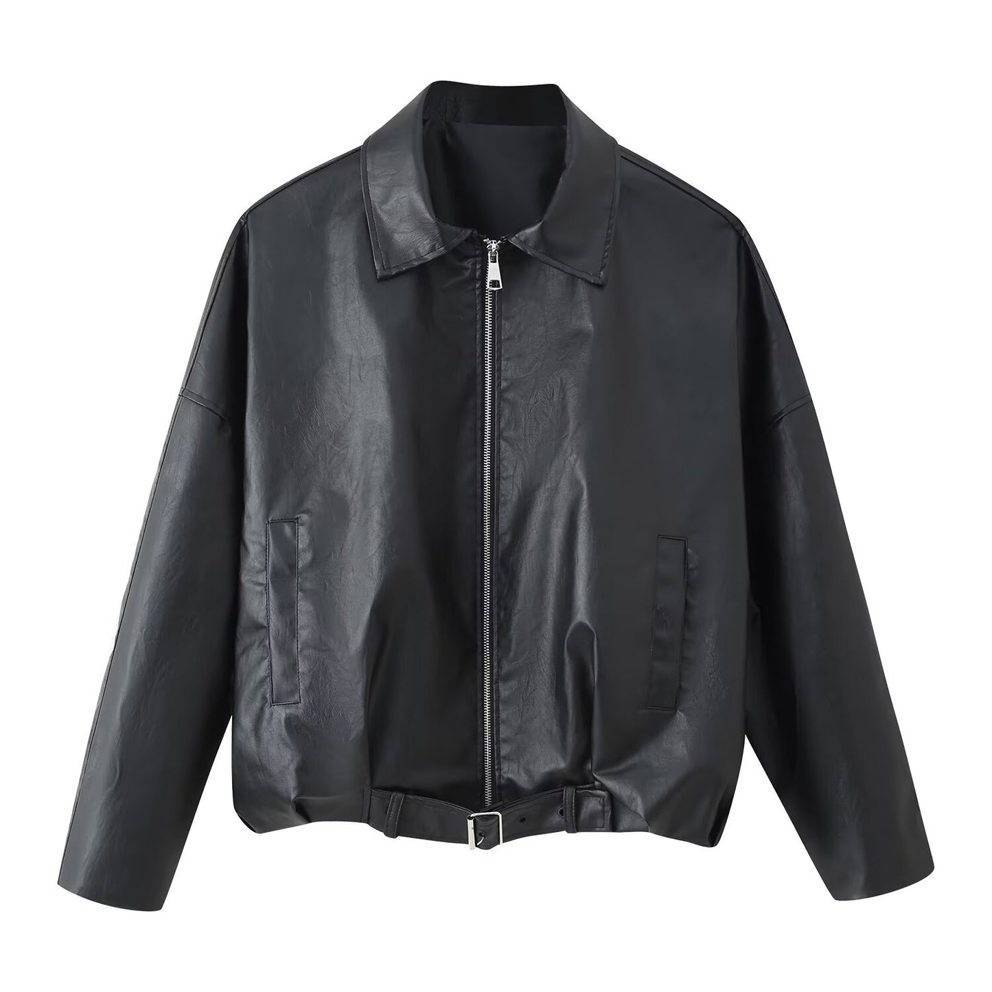 Faux leather jacket for women with high collar and practical pockets Chic and Style