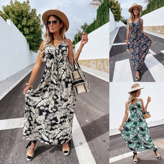 Women's A-line Maxi Dress with Tropical Print Chic and Style