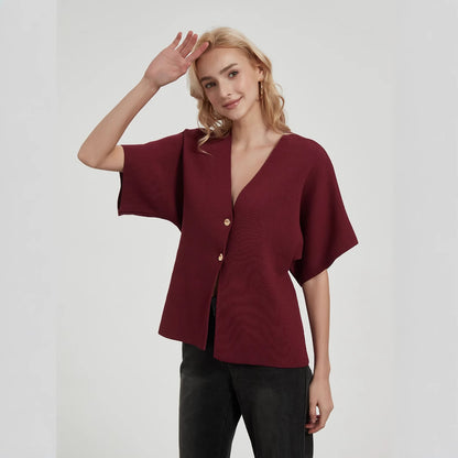 Dames cardigan à la mode avec décolleté en V profond et élégante patte de boutonnage Chic und Stil