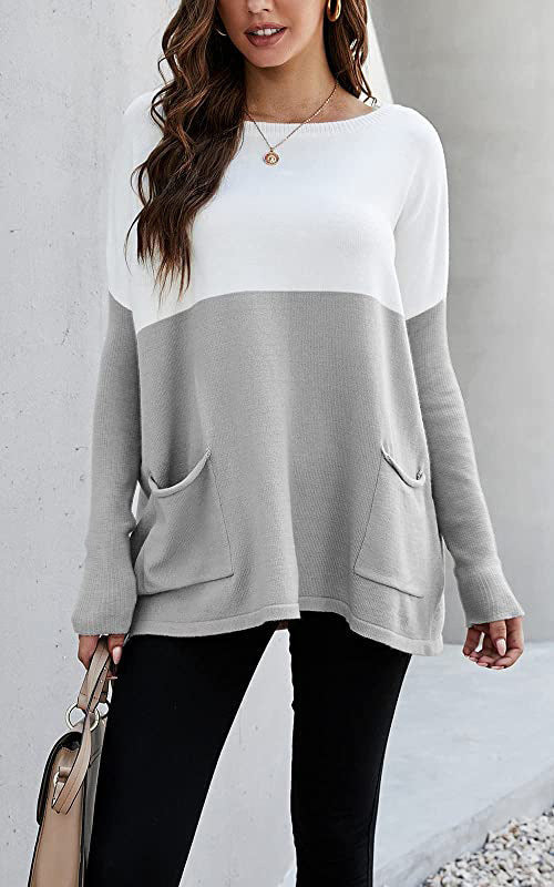 Pull en tricot pour femmes avec grandes poches avant et design contrasté Chic und Stil