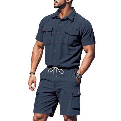 Chemise à manches courtes décontractée pour hommes et ensemble de shorts de loisirs avec poches pratiques Chic und Stil