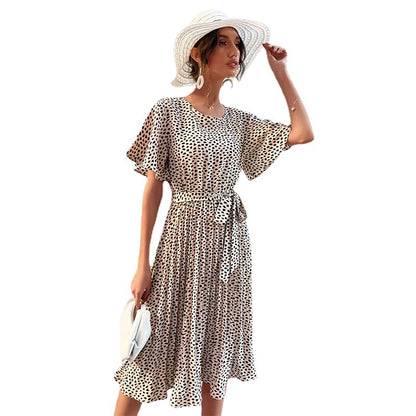 Robe midi A-ligne pour dames avec manches bouffantes et cordon à la taille Chic und Stil