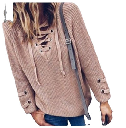 Pull en tricot pour femmes avec cordon de serrage et manches 3/4 Chic und Stil