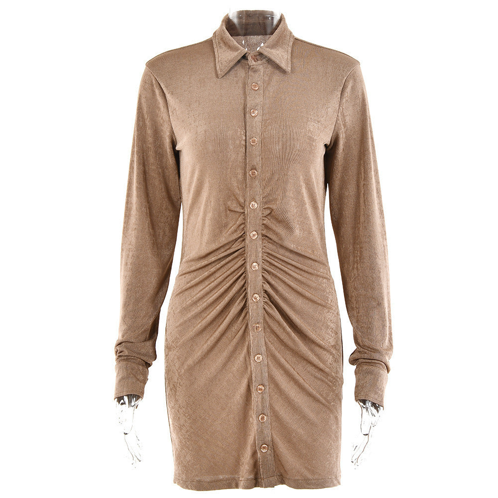 Robe chemise mi-longue pour femmes avec patte de boutonnage et fronces Chic und Stil