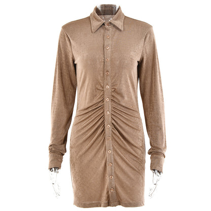 Robe chemise mi-longue pour femmes avec patte de boutonnage et fronces Chic und Stil