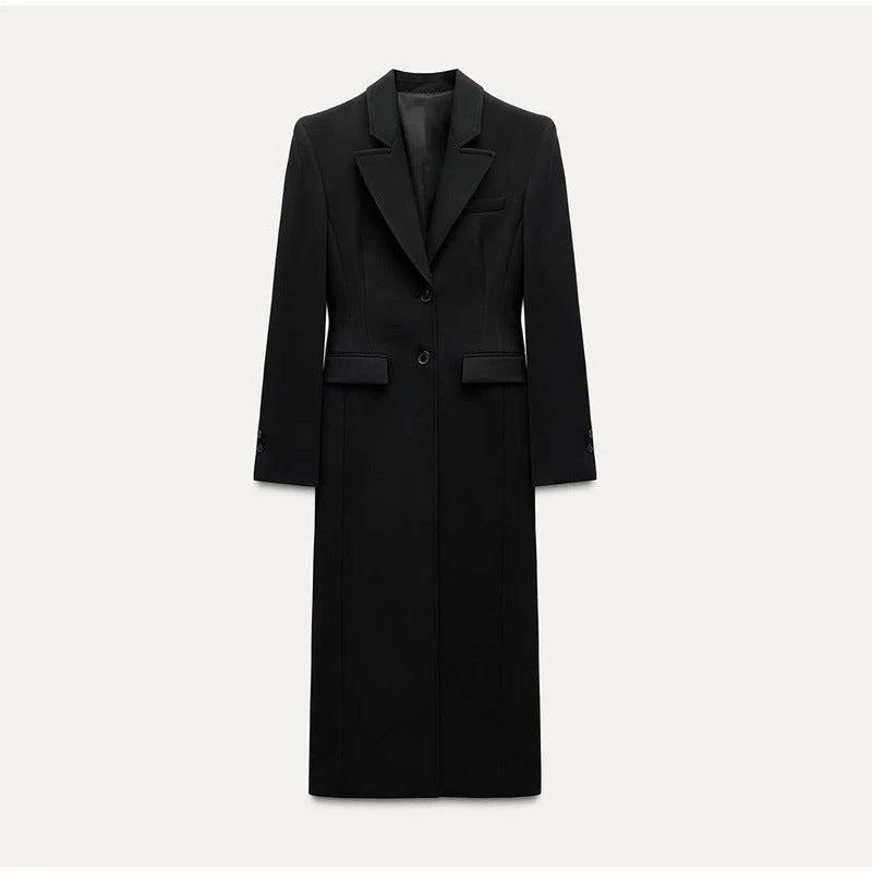 Dames élégant long blazer avec silhouette étroite et détails classiques Chic und Stil
