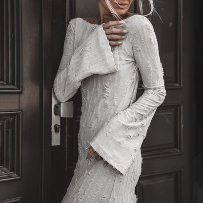 Robe maxi élégante pour femmes avec des détails de ruchés et de manches raffinés Chic und Stil