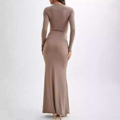 Dames Robe Maxi Élégante avec Drapé Décoratif Chic und Stil