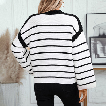 Pull en tricot décontracté pour femmes avec motif rayé bloquant et coupe ample Chic und Stil