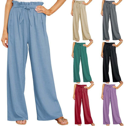 High-waisted linen pants for women with a tie belt Chic and Style