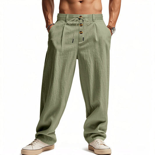 Casual linen cargo pants for men with elastic waistband and practical side pockets Chic and Style