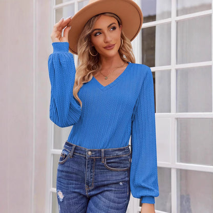 Femme pull en tricot avec une fine structure côtelée et un décolleté en V décontracté Chic und Stil