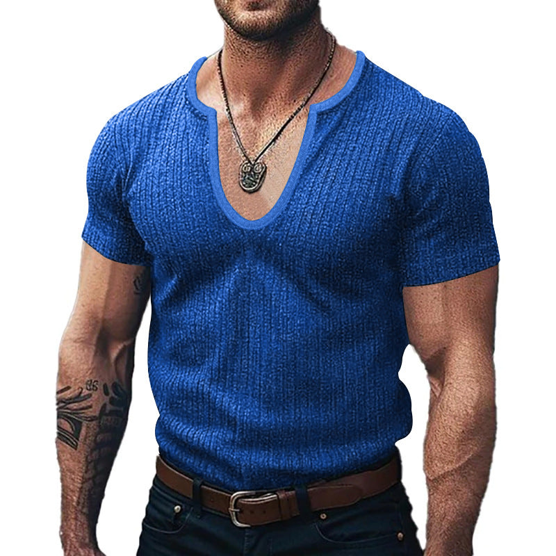 T-shirt pour hommes à col en V côtelé Chic und Stil