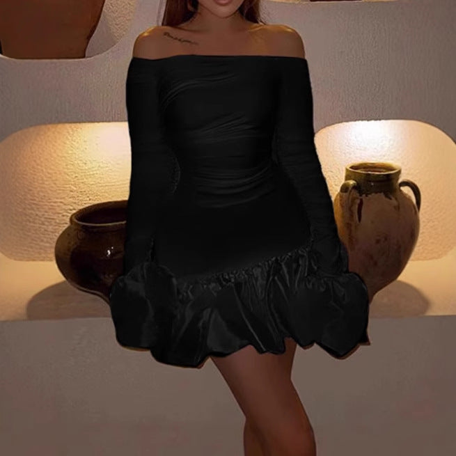 Robe mini romantique pour femmes à épaules dénudées avec manches bouffantes et ourlet à volants Chic und Stil