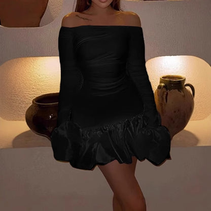 Robe mini romantique pour femmes à épaules dénudées avec manches bouffantes et ourlet à volants Chic und Stil