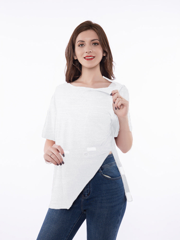 T-shirt à manches courtes tendance pour femmes avec coupe innovante et détails ludiques Chic und Stil