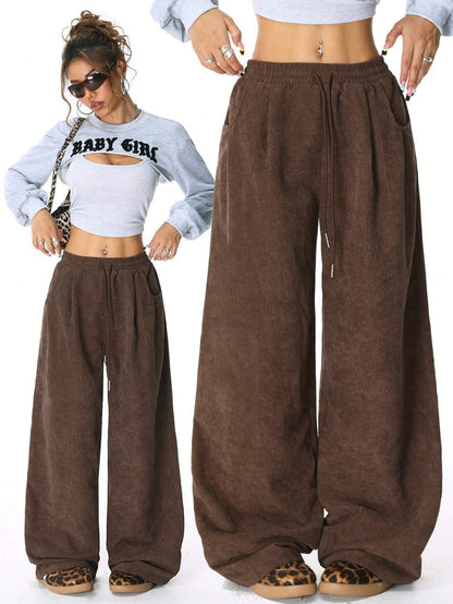 Wide corduroy pants for women with elastic waistband Chic und Stil