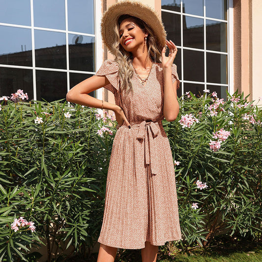 Robe portefeuille plissée pour femmes avec détail à la taille