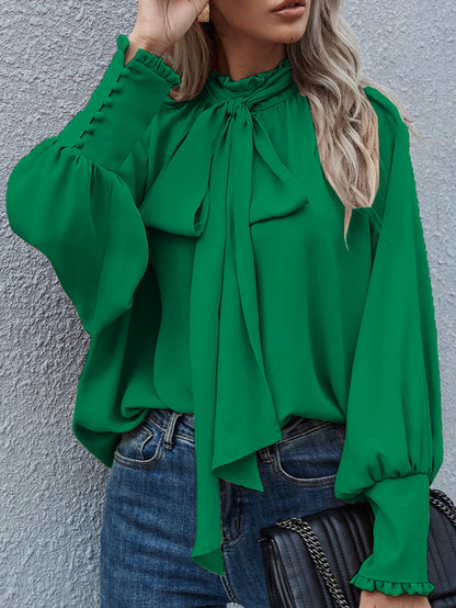 Dames Élégante blouse avec nœud et manches bouffantes Chic und Stil