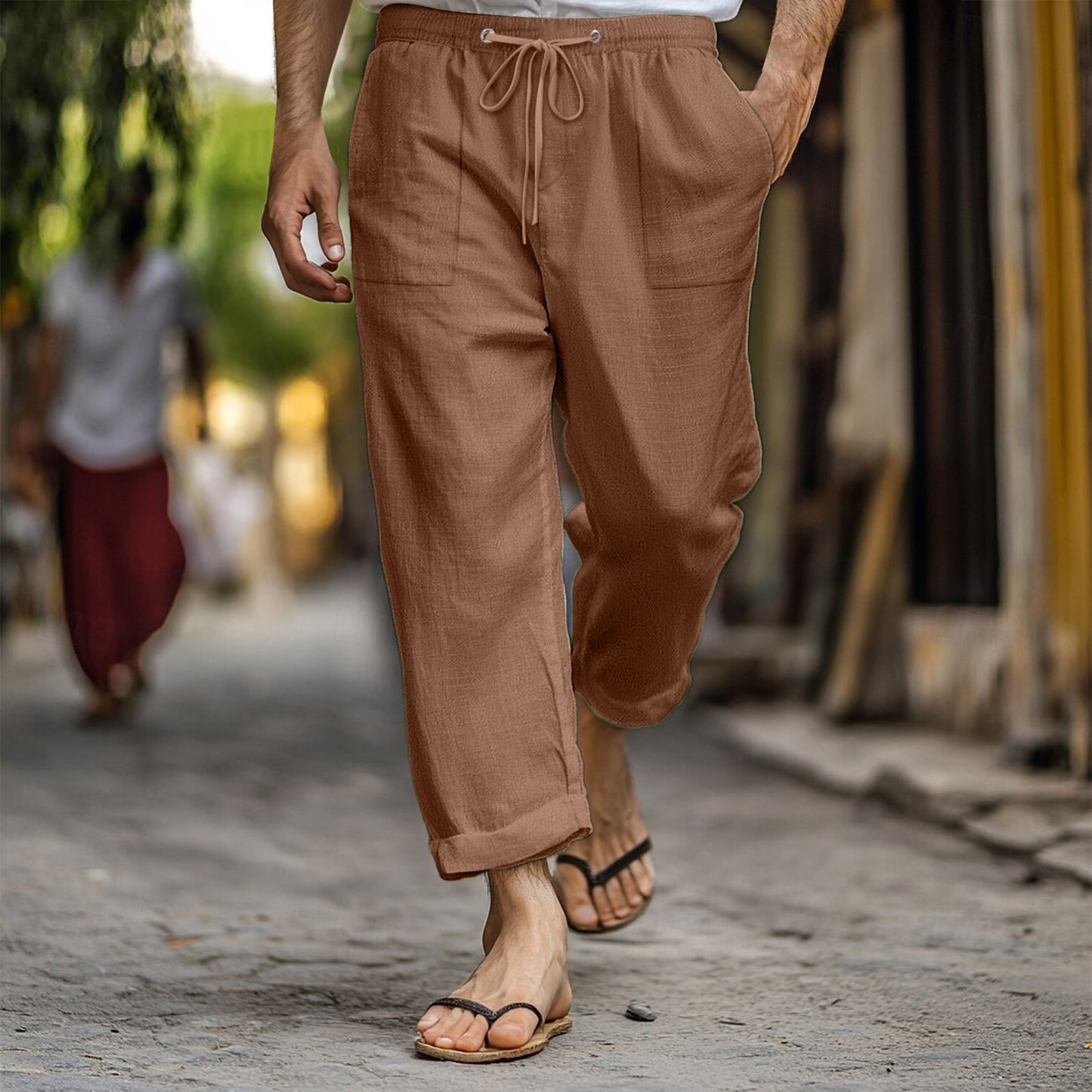 Casual and breathable linen pants for men with elastic waistband and practical side pockets Chic and Style