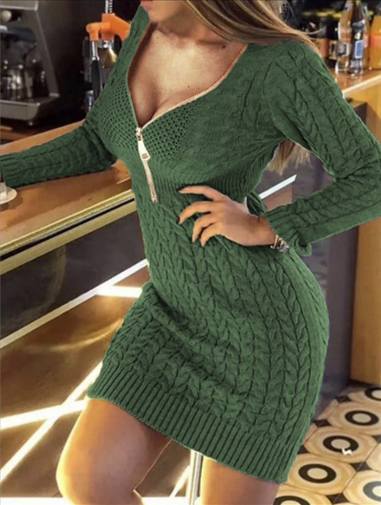 Robe tricot pour femmes avec décolleté en V plongeant et fermeture éclair continue Chic und Stil