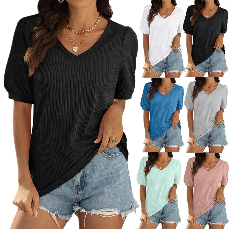 Dames blouse en viscose avec structure en côtes et manches bouffantes Chic und Stil