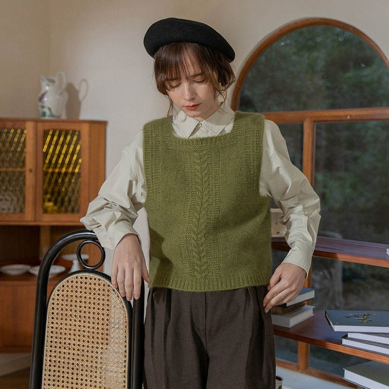 Dames Gros Tricot Gilet avec Motif de Tresses Chic und Stil